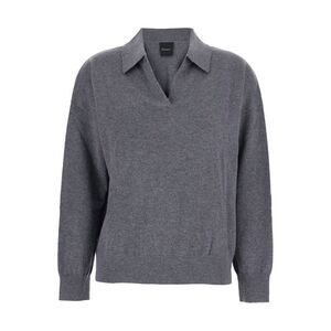 Plain Women Grey Sweater With Polo-Style Collar And V-Neck In Cashmere Woman